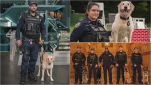 Perros policiales del NYPD y sus manejadores posan para el calendario “Caninos y Amigos” 2026 en Nueva York