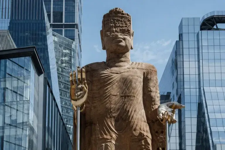 Escultura de buda gigante en Nueva York impulsa turismo cultural y economía creativa en entorno urbano moderno