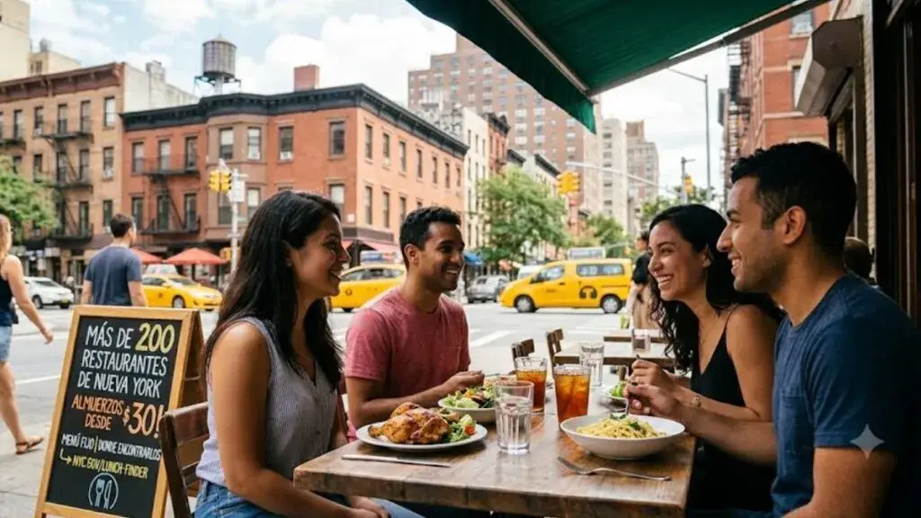 Comensales disfrutan de una cena en un restaurante participante de la NYC Restaurant Week.