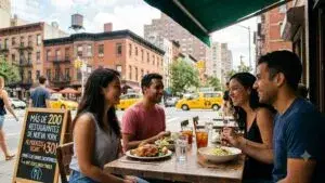Comensales disfrutan de una cena en un restaurante participante de la NYC Restaurant Week.
