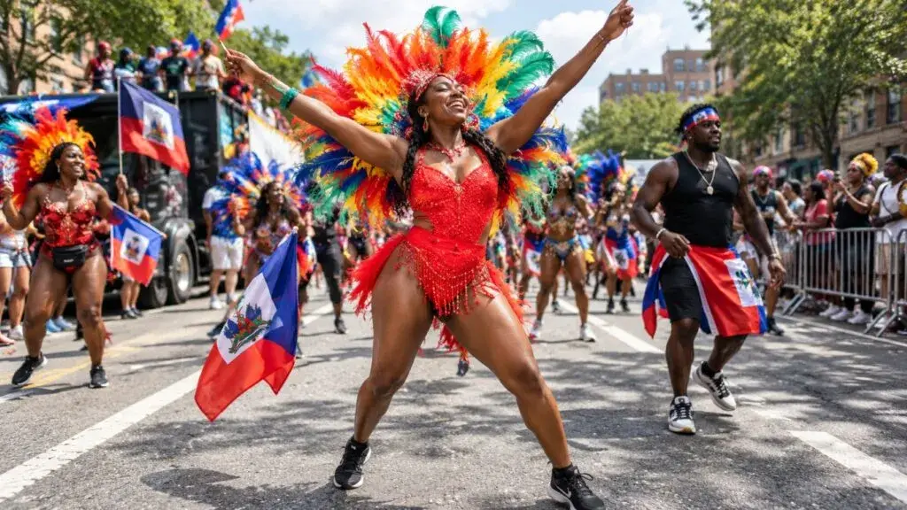 Comunidad haitiana en Nueva York participa con música y vestuarios coloridos en el Desfile Caribeño de Brooklyn.
