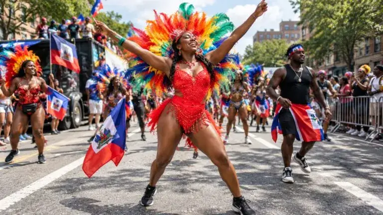 Comunidad haitiana en Nueva York participa con música y vestuarios coloridos en el Desfile Caribeño de Brooklyn.