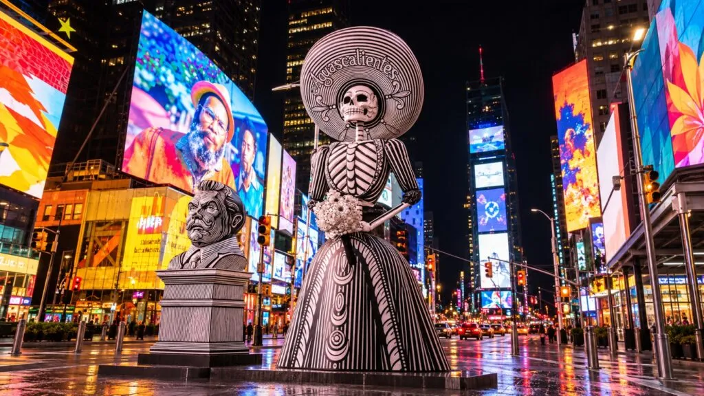 La Catrina de Aguascalientes participa con figuras monumentales, danza y tradiciones mexicanas en el desfile Arts in the Dark de Chicago.