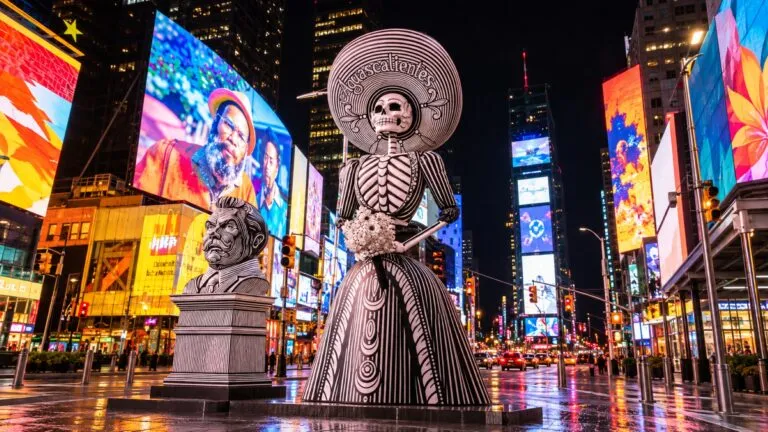 La Catrina de Aguascalientes participa con figuras monumentales, danza y tradiciones mexicanas en el desfile Arts in the Dark de Chicago.